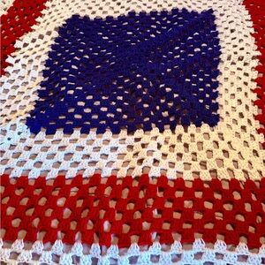 American as apple pie. Handcrafted Red, White, and Blue granny square afghan.